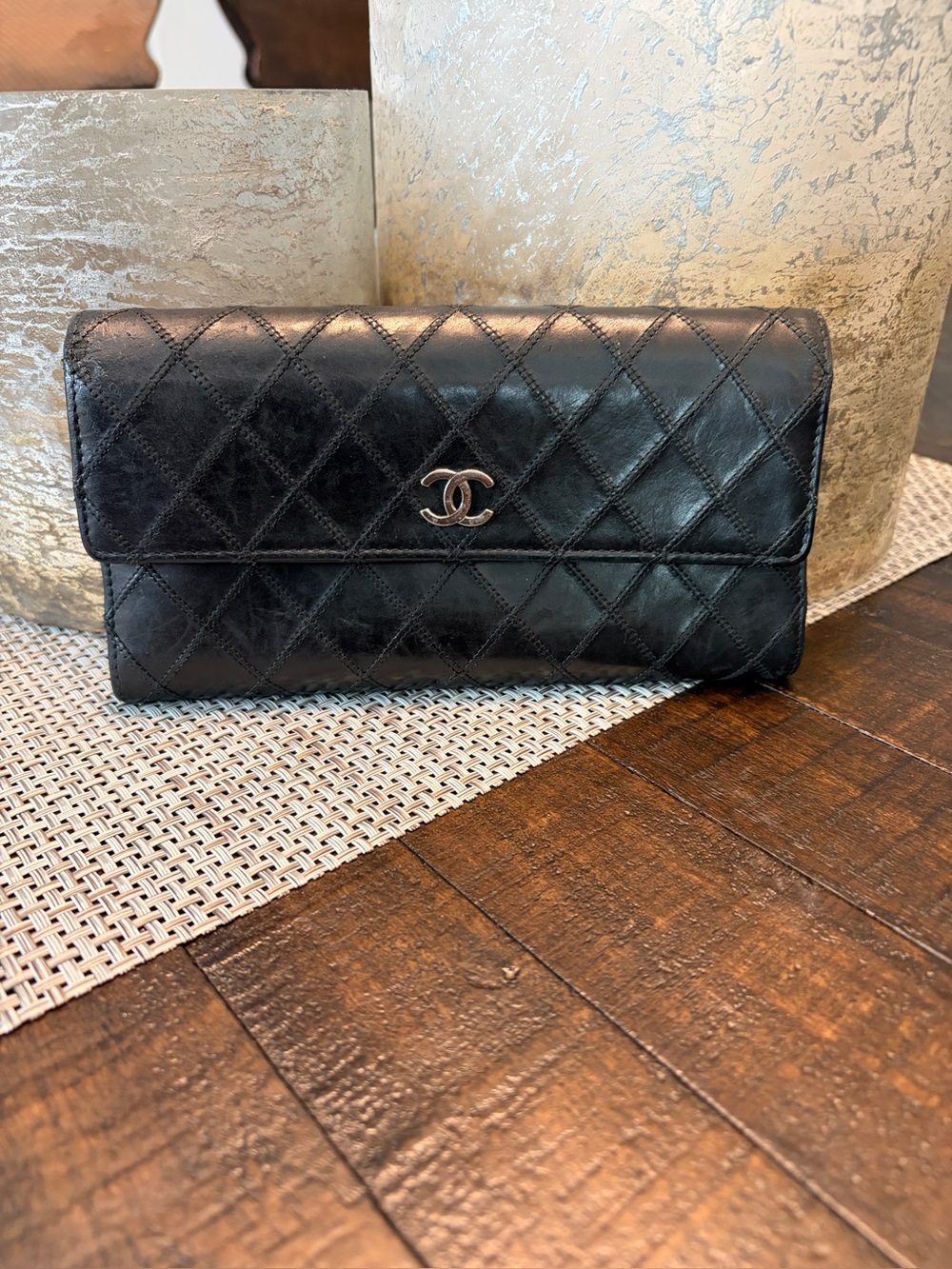 Chanel Black Quilted Leather Wallet